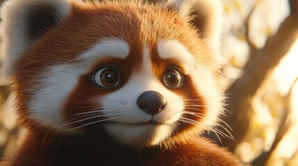 Fototapeta premium Adorable Red Panda Portrait in Golden Sunlight