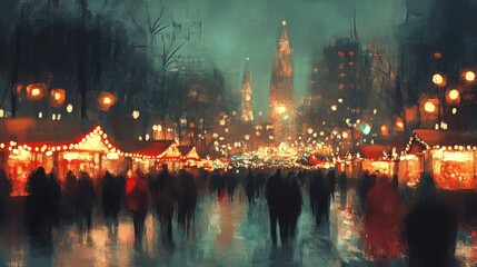 Fototapeta premium Festive Night Market Scene Illuminated Cityscape