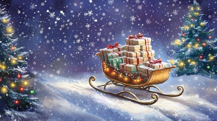 Fototapeta premium santa claus' gifts on a sledge