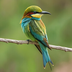 Obraz premium The bee-eater, with vivid green, yellow, and blue feathers,