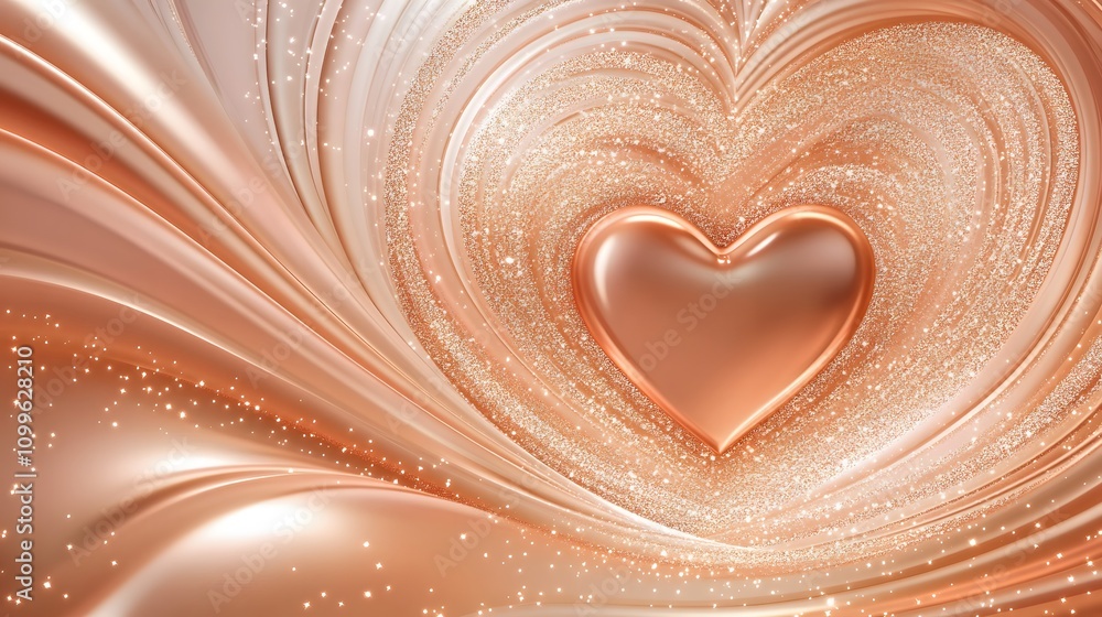 Poster an elegant rose gold background with abstract heart patterns and sparkling accents, creating a spaci
