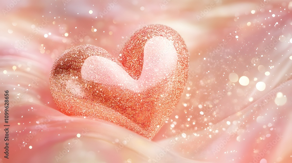 Poster an elegant rose gold background with abstract heart patterns and sparkling accents, creating a spaci