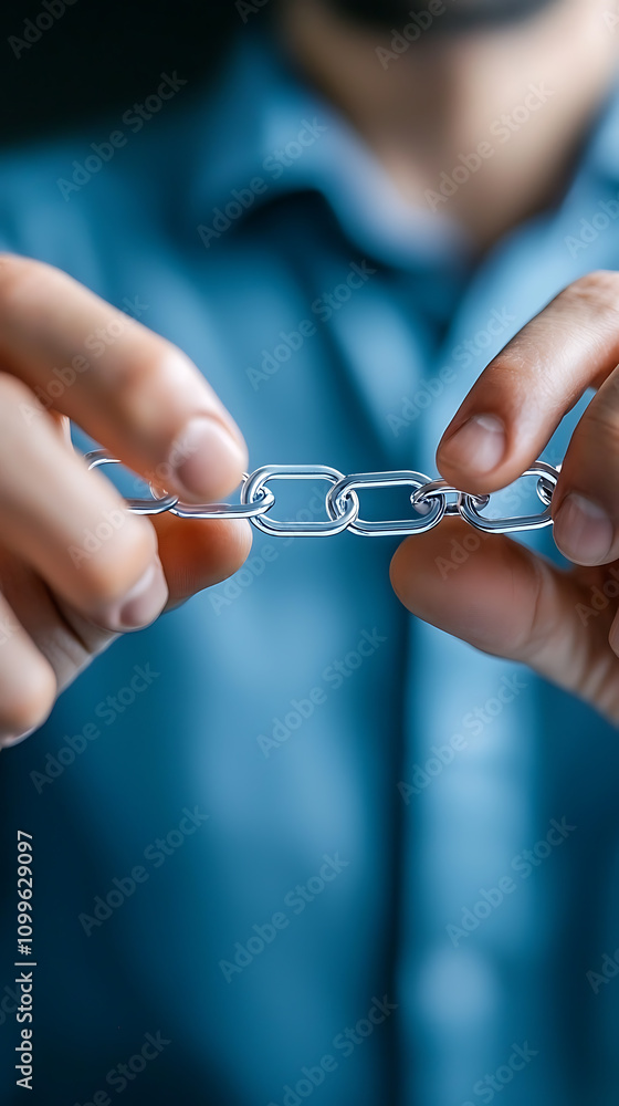 Poster manager verifying product origin with blockchain technology office business activity indoor close-up