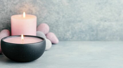 Peaceful spa like ambiance with massage rollers soft candlelight and a soothing atmosphere creating the perfect setting for a relaxing self care routine and personal wellness journey