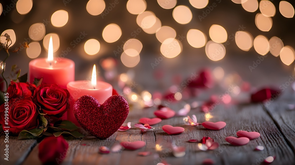 Poster a romantic valentine is day scene with soft pink and red hues blending into a dreamy background, fea