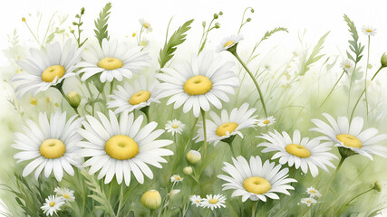 Fototapeta premium Floral design of wild flowers. Exquisite watercolor in pastel tones