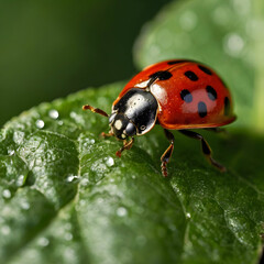 Fototapeta premium A closeup of a ladybug with bright red wings