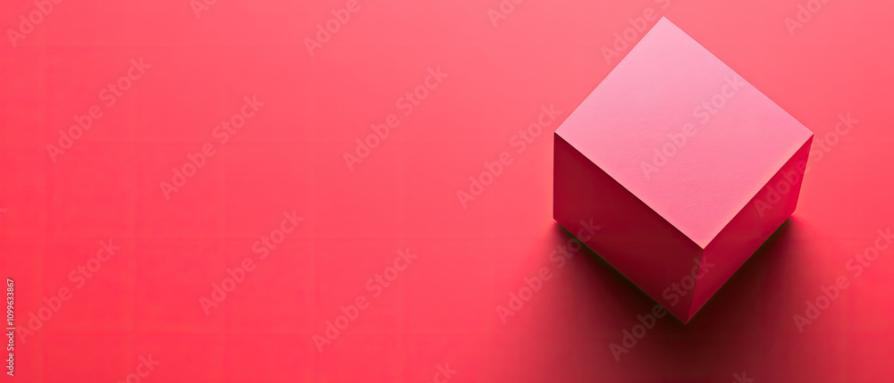 Poster red cube on matching background creates striking visual effect