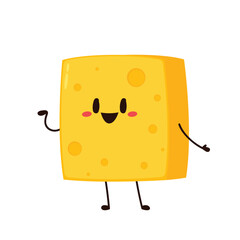 Cube cheese character. Funny food emoticon in flat style. Dairy emoji vector illustration.