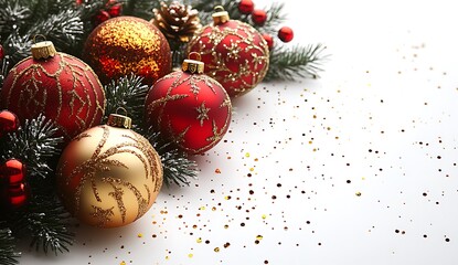 Group of Ornaments on White Surface in Festive Arrangement

