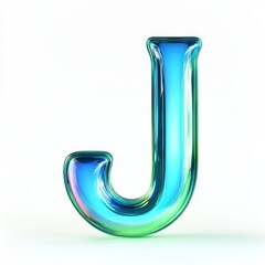 A glossy, colorful letter "J" displayed in a three-dimensional style.