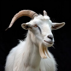 Obraz premium goat A goat with horns isolated on black background welcoming Eid al Adha goat goat