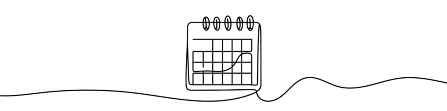 recommend clip art: One continuous line illustration of a calendar, isolated on white background. Line art of calendar