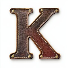 A textured leather letter "K" with brass studs, designed for decorative or branding purposes.