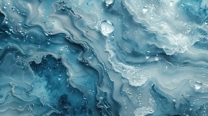 Abstract blue liquid marble texture with water droplets.