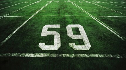 The number 59 is indicated by white markings on an American football field 