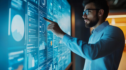 UX designer working on a digital interface with data analytics