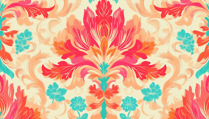 Whimsical Damask with Pink, Orange, and Turquoise