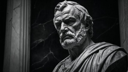 Epictetus as a marble bust black and white 