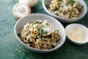 Homemade mushroom risotto with cheese