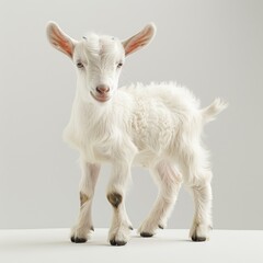 Obraz premium White baby milk goat isolated on white background fifteen days old.