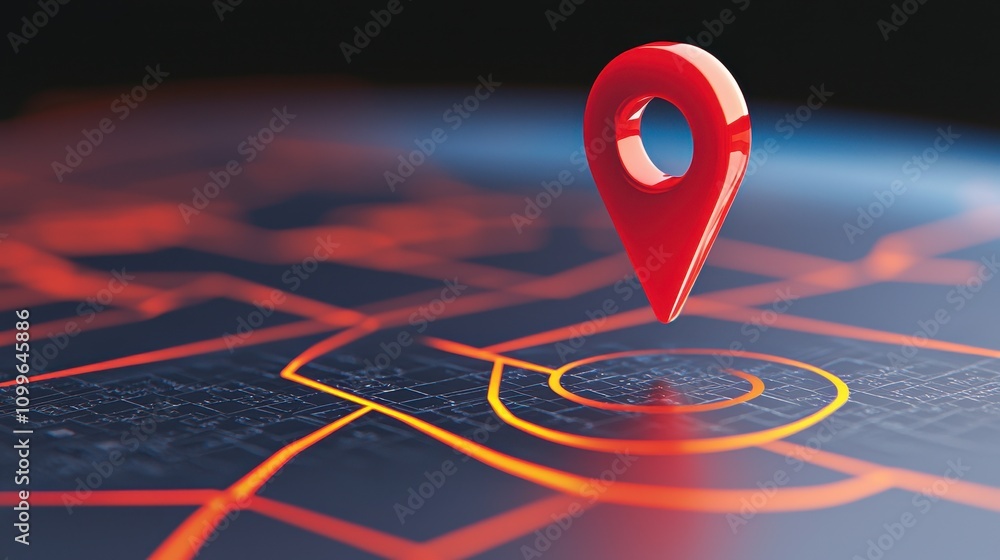 Poster a vibrant 3d illustration of a red location pin on a map, symbolizing navigation and geolocation tec