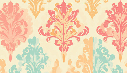 Fototapeta premium Whimsical Damask with Pink, Orange, and Turquoise