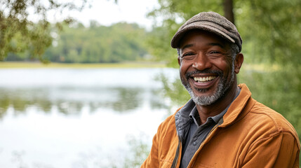 Smiling mature man in nature with green background