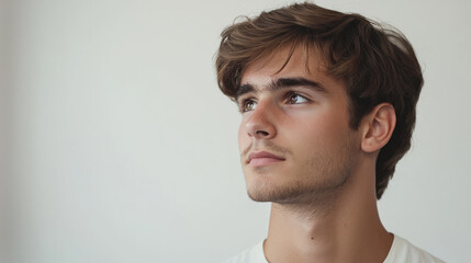 Obraz premium Thoughtful young man looking to the side in studio portrait