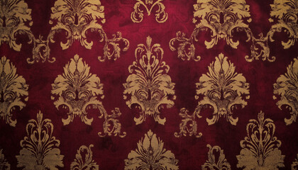 Burgundy and Gold Damask with Fleur-de-lis Motifs