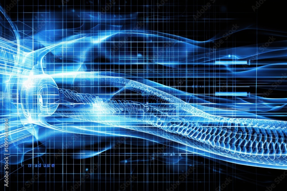 Poster dynamic fluid simulation of energy flow virtual environment digital art futuristic abstract concept 