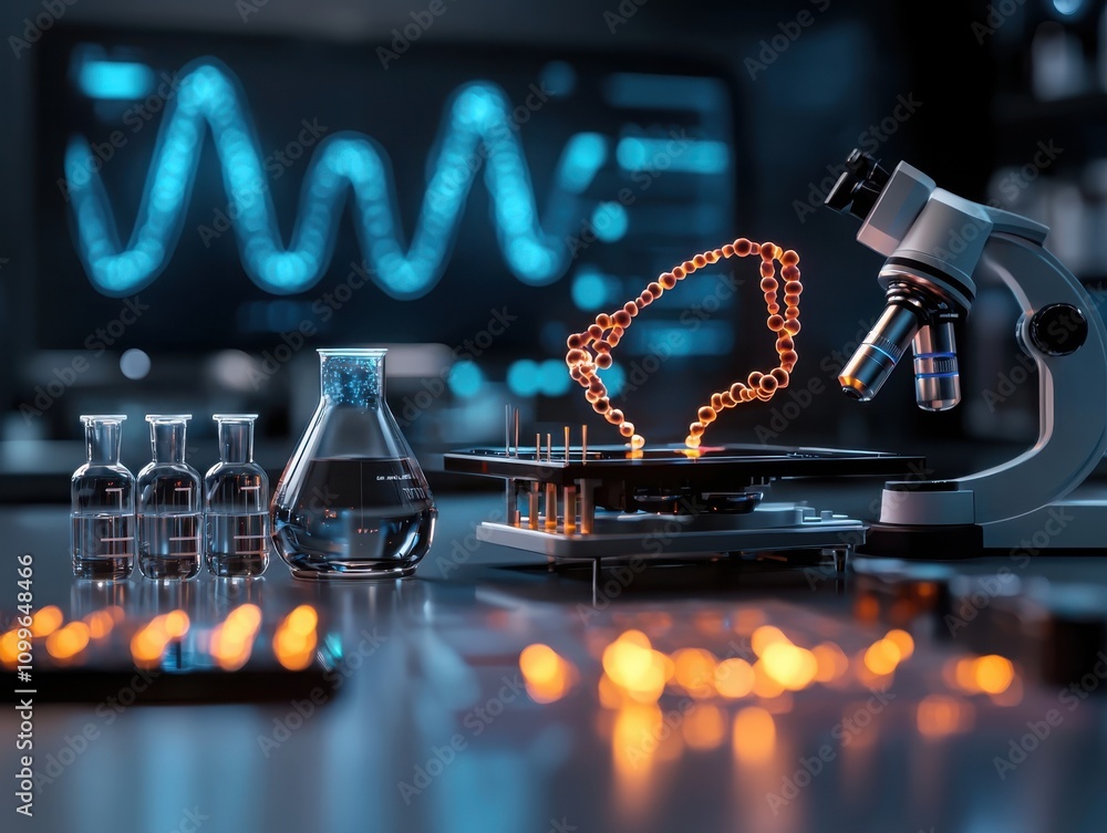 Poster ai-powered research lab analyzing dna futuristic science facility high-tech environment close-up vie