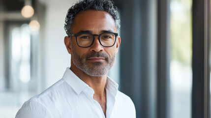 Fototapeta premium Confident mature man in glasses with friendly demeanor