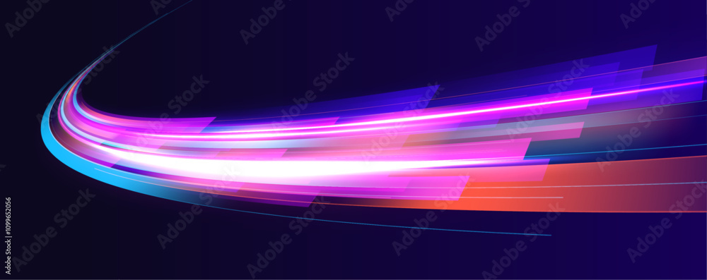 Poster beautiful glow light flare and sparks with red and blue special effects, simulating a high-speed pol