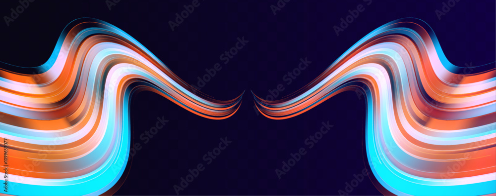 Poster Isometric AI chipset on printed circuit board in futuristic concept technology. Light trail wave, fire path trace line, car lights, optic fiber and incandescence curve twirl.