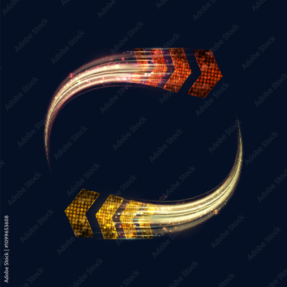 Aufkleber Golden flow of light energy. Light arrow of direction of movement. Vector on transparent background for design and illustrations of game interfaces and advertising.