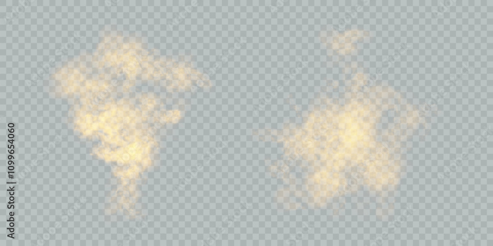 Poster yellow fog or smoke isolated on transparent background. yellow vector background of smoke, cloud, fo