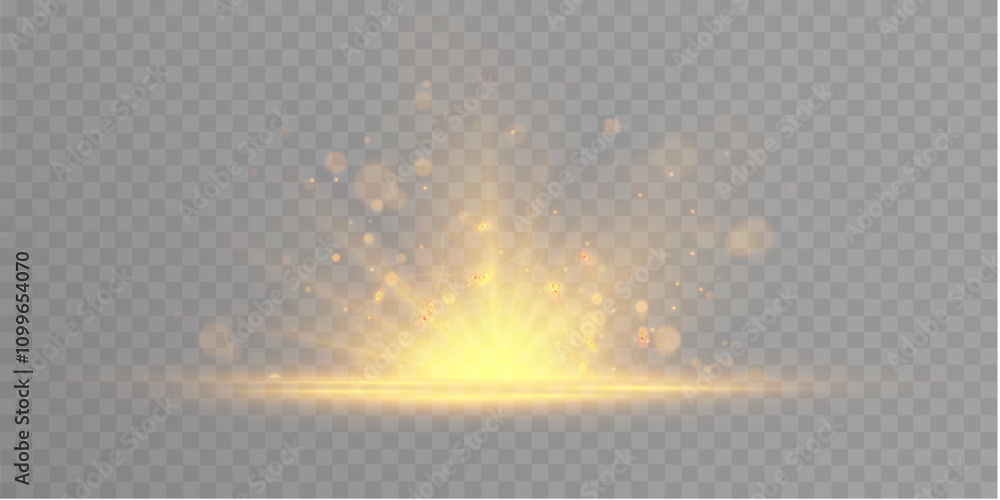 Aufkleber Abstract golden vertical glow. Bright explosion of light of flickering rays on transparent background. Luxury style for design and vector illustrations.