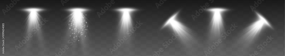 Poster white light effect in the form of explosion, snow, stars and light elements isolated on transparent 