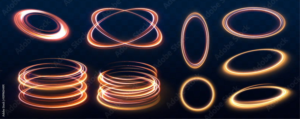 Poster neon light circle of speed in the form of a round whirlpool. curve blue line light effect. brilliant