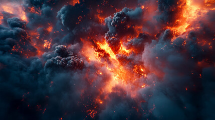 Fototapeta premium Explosive fiery clouds in dark sky