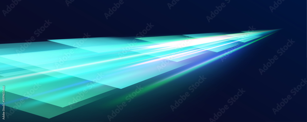 Aufkleber moving neon green lines with geometric shapes for it design. abstract background rotational border l