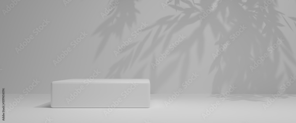Poster minimal abstract luxury white podiums block for product presentation with empty stage, sunshade shad