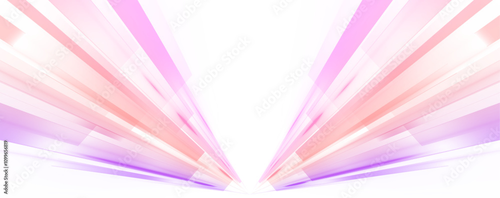 Poster Neon stripes in the form of drill, turns and swirl. Panoramic high speed technology concept, neon lines on white transparent background in PNG format.	
