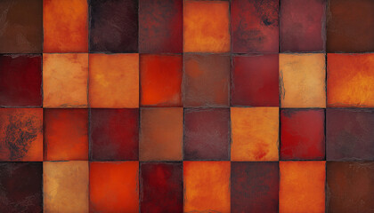 Orange and Red Distressed Checkerboard