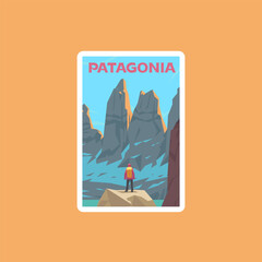 Travel Vector Sticker. Torres del Paine. A national park in Patagonia, Argentina.