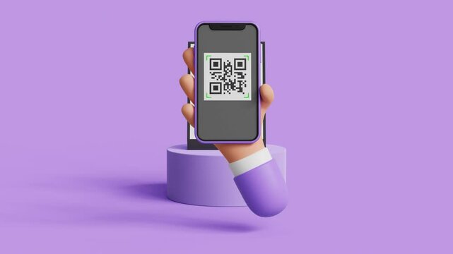 3D hand with smartphone scanning QR code for payment. Successful payment transfer. E-wallet, financial services, POS machine, fintech, online or wireless payment, digital transaction. 4K 3D animation