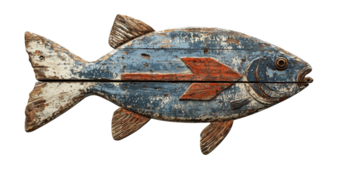 Rustic Wooden Fish Plaque Decoration Isolated On Transparent Background