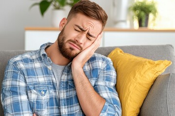 Young Man Experiencing Pain While Visiting the Dental Office for Treatment