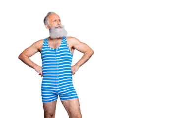 Portrait of his he nice attractive trendy stylish content gray-haired man enjoying leisure spending journey isolated over bright vivid shine turquoise blue green background